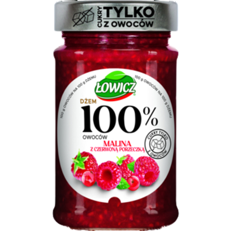 Łowicz Dżem 100% z owoców malina, czerwona porzeczka 210 g
