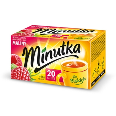 Minutka czarna 20 torebek o smaku maliny 28g