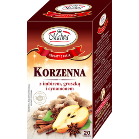 Malwa Herbatka owocowo-ziołowa korzenna z imbirem gruszką i cynamonem 20 x 2g