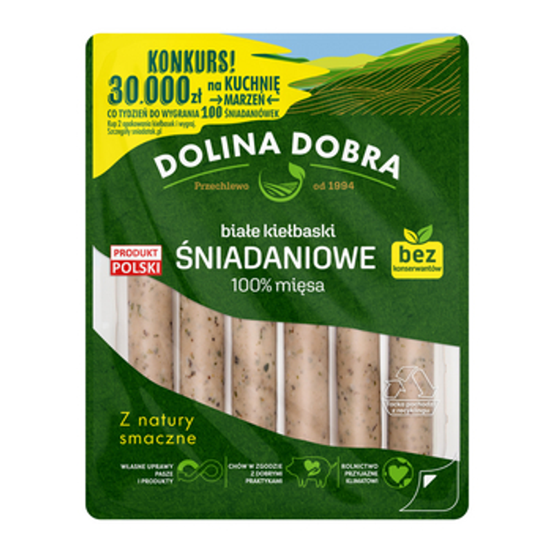 Kiełbaski białe 100% mięsa bez konserwantów 200g Dolina Dobra
