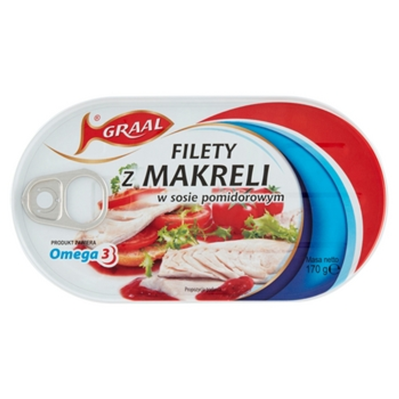 Graal Filet z Makreli w Sosie Pomidorowym 170G. Konserwa rybna sterylizowana