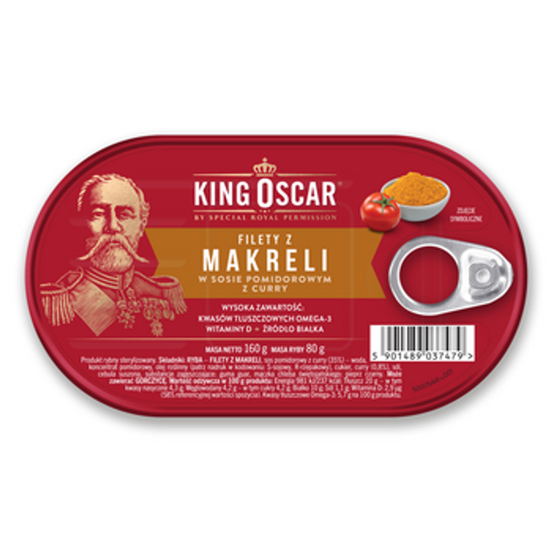 Filety z makreli w sosie pomidorowym z curry 160g King Oscar