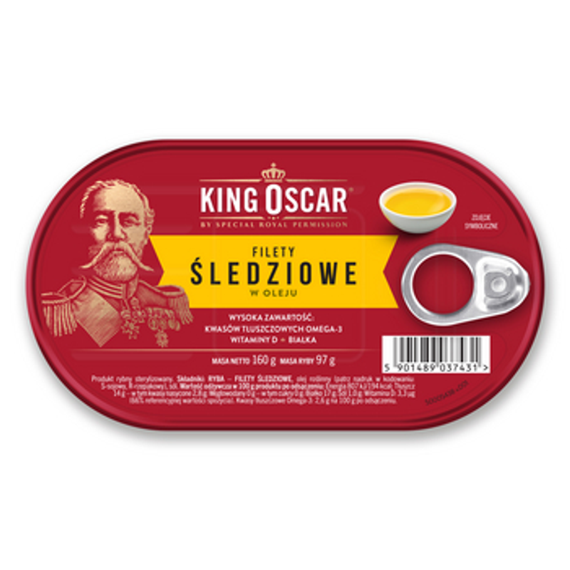 Filety Śledziowe w Puszce bez Ości w Oleju Roślinnym - King Oscar 160 g