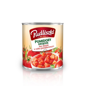 Pudliszki pomidory krojone bez skórki w soku pomidorowym 2,52kg X6
