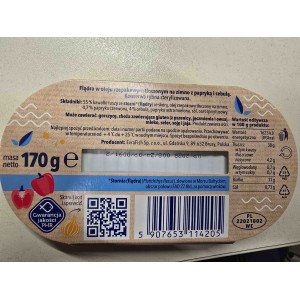 EVRAFISH Flądra w oleju tłoczonym na zimno z papryką i cebulą 170 g