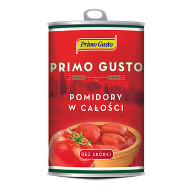Primo Gusto Pomidory Naturalne Włoskie Całe w Puszce w Sosie bez Skórki 400g