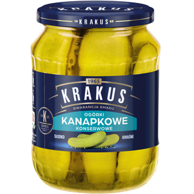 Krakus Nasze Pikle Ogórki kanapkowe konserwowe w plastrach 670 g