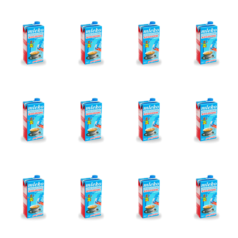 Spółdzielnia Mleczarska w Gostyniu. Mleko zagęszczone niesłodzone gostyńskie 7,5% 1kg X12