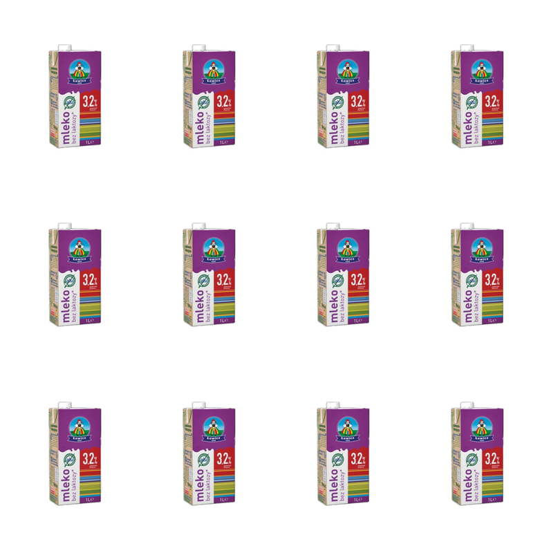 Mleko Łowickie Krowie Bez Laktozy UHT w Kartonie 3,2 % 1 L Łowicz X12