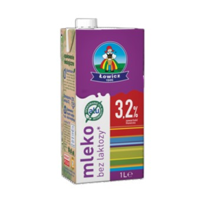 Mleko Łowickie Krowie Bez Laktozy UHT w Kartonie 3,2 % 1 L Łowicz X12