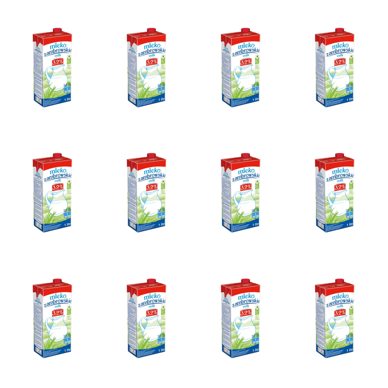 Mleko Krowie Zambrowskie Polskie w Kartonie - UHT 3,2 % 1 L Mlekpol X12