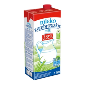 Mleko Krowie Zambrowskie Polskie w Kartonie - UHT 3,2 % 1 L Mlekpol X12