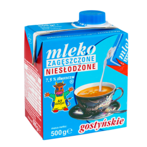 Spółdzielnia Mleczarska w Gostyniu. Mleko zagęszczone niesłodzone 7,5% gostyńskie 500g X12