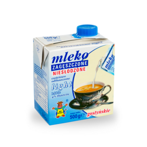Spółdzielnia Mleczarska w Gostyniu. Mleko zagęszczone niesłodzone gostyńskie light 4% tłuszczu 500g X12