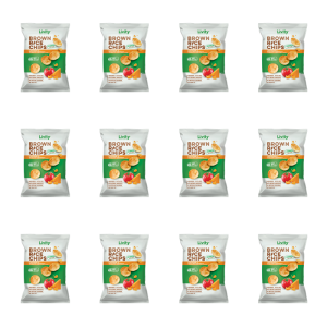 LIVITY Chipsy ryżowe pełnoziarniste o smaku sera Cheddar z pomidorowym sosem chutney 60g X12