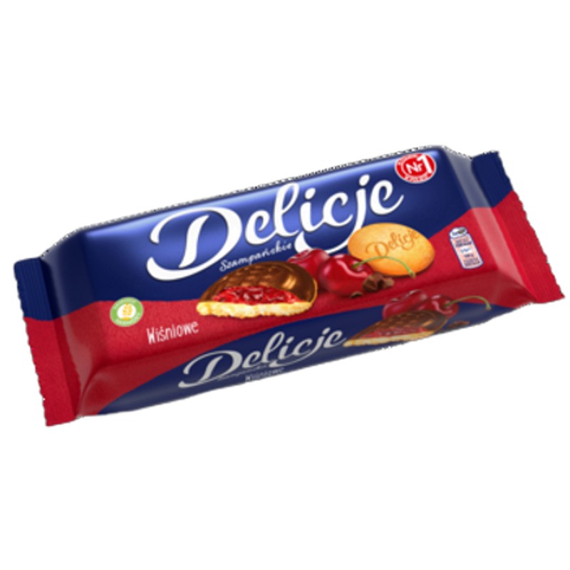 Delicje Szampanśkie Wiśniowe - Biszkopty Ciastka z Czekoladzie 147g