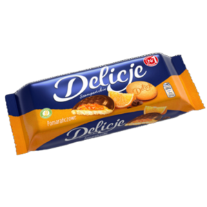 Delicje Szampańskie Pomarańczowe - Biszkopty Ciastka z Czekoladzie 147g