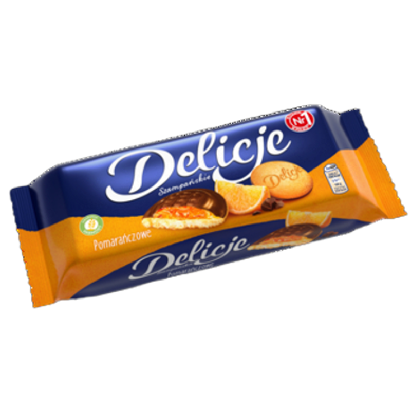 Delicje Szampańskie Pomarańczowe - Biszkopty Ciastka z Czekoladzie 147g