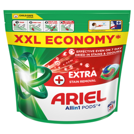 Ariel Allin1 PODS Dodatkowa Moc Usuwania Plam, Kapsułki do prania, 38 prań (38x24,5g)