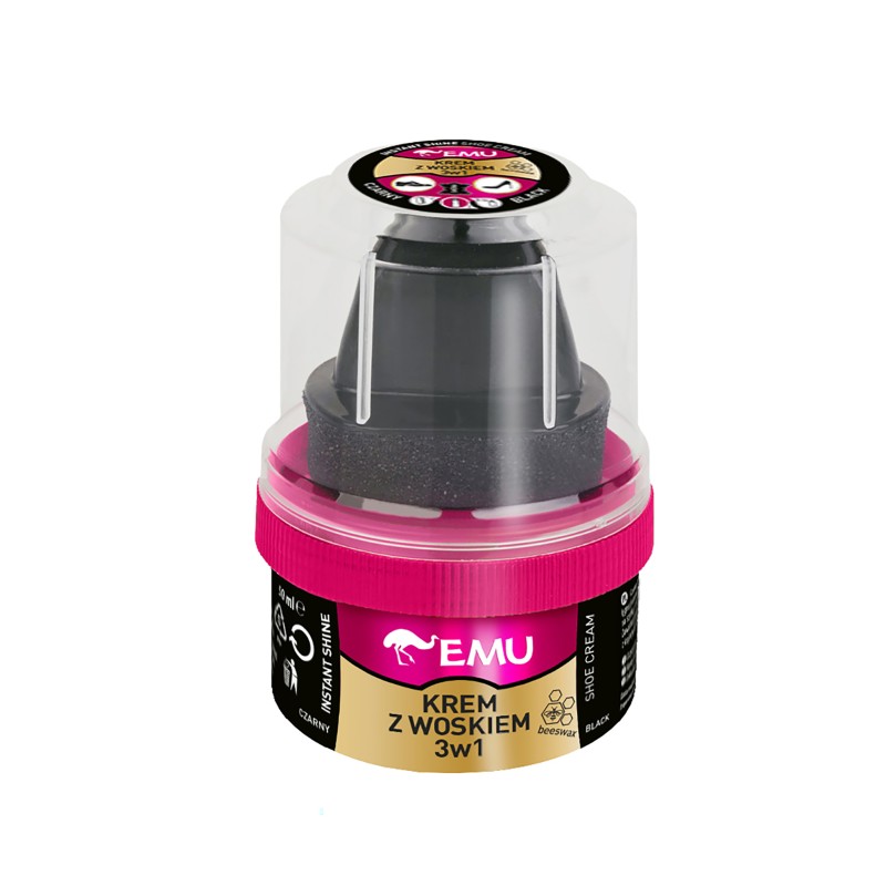 EMU Krem z woskiem do butów 3w1 (instant shine shoe wax cream) - czarny 50ml