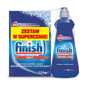 FINISH zestaw płyn nabłyszczający 400ml+sól 1,5kg