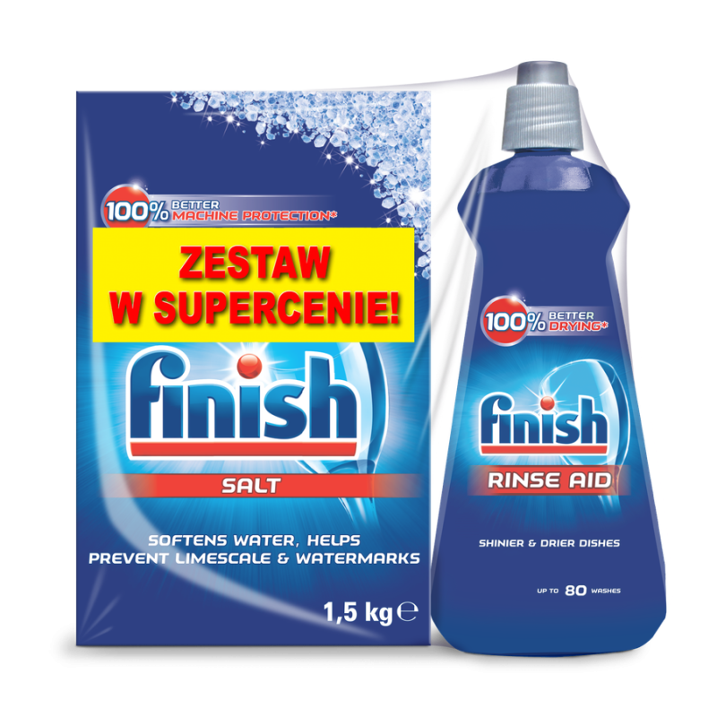 FINISH zestaw płyn nabłyszczający 400ml+sól 1,5kg