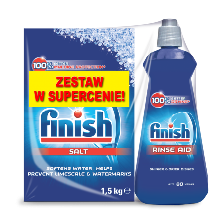 FINISH zestaw płyn nabłyszczający 400ml+sól 1,5kg