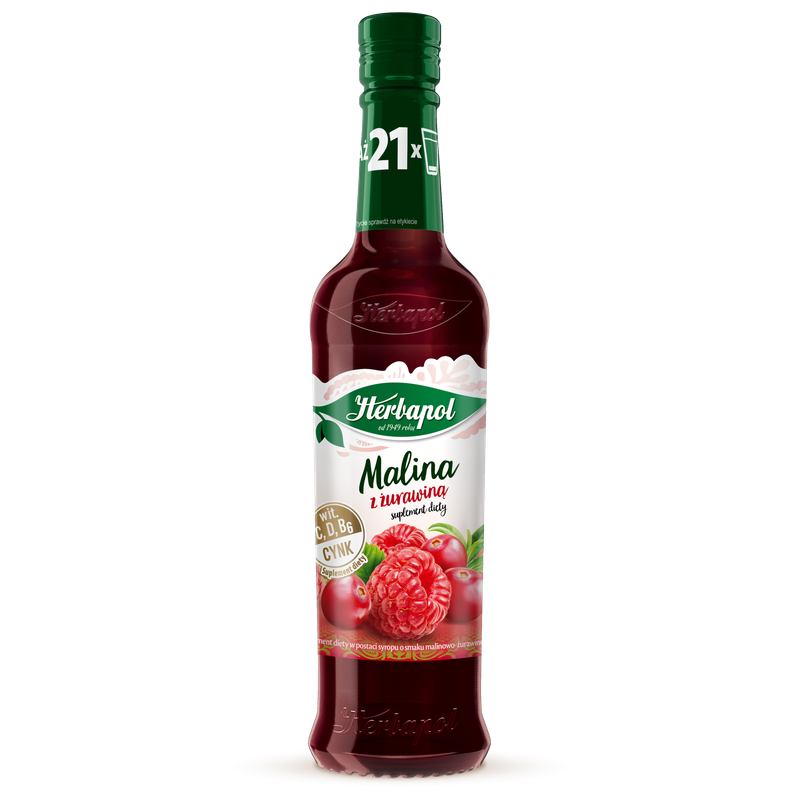 Herbapol syrop owocowy suplement diety malina z żurawiną z wit. C, D, B6 i cynkiem 420ml