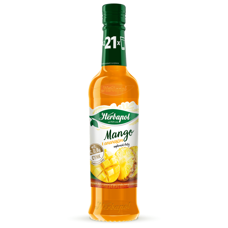 Herbapol syrop suplement diety mango i ananasa z witaminami C,D, B6 i cynkiem 420ml