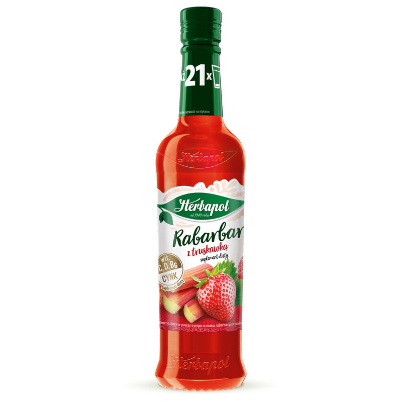 Herbapol syrop owocowy suplement diety truskawka-rabarbar z wit. D, C, B6 i cynkiem 420ml