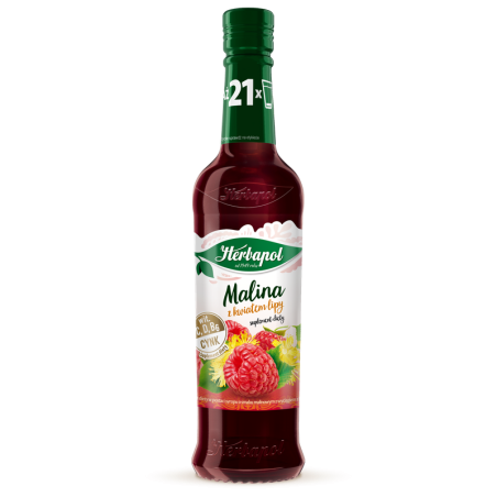 Herbapol syrop owocowy suplement diety malina z kwiatem lipy z wit. D, C, B6 i cynkiem 420 ml