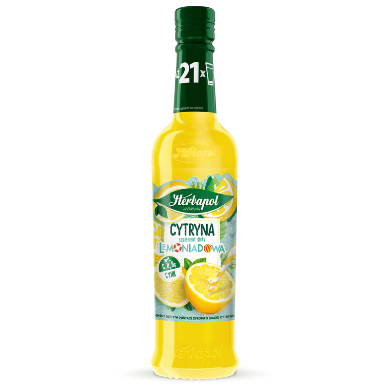 Herbapol Syrop Owocowy Suplement Diety Cytryna Lemoniadowa z witaminami C,D, B6 i cynkiem 420 ml