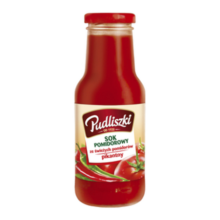 Pudliszki Sok pomidorowy ze świeżych pomidorów, pikantny 290ml. Produkt pasteryzowany