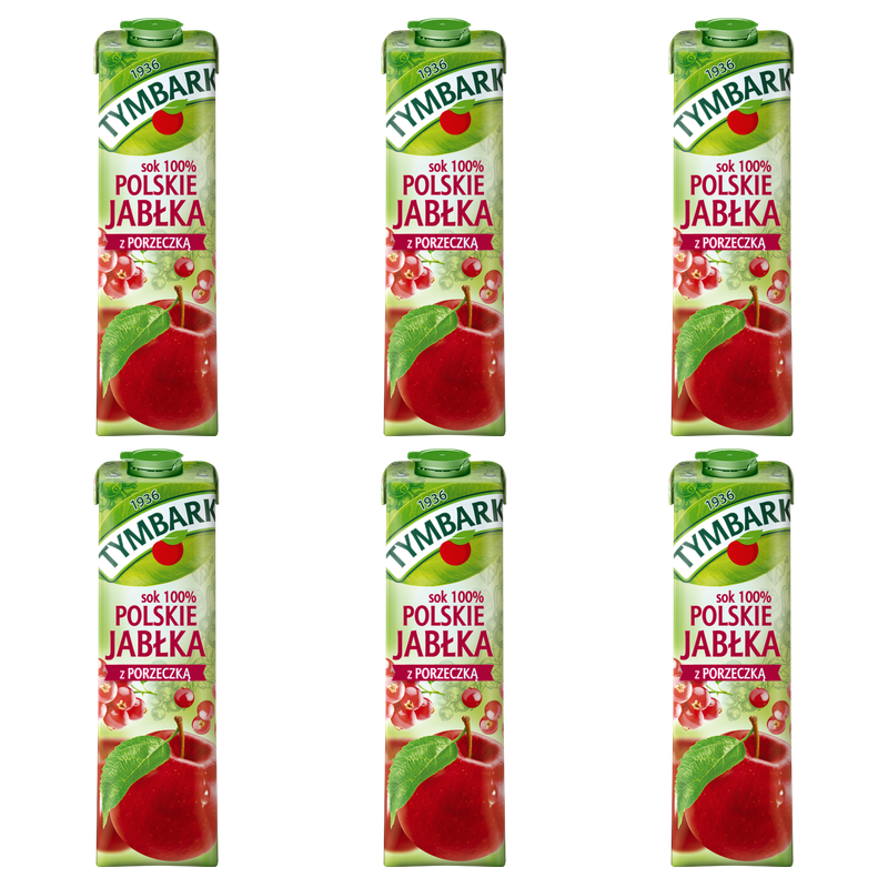 Tymbark Sok 100% Polskie Jabłka z Czerwoną Porzeczką 1l X6