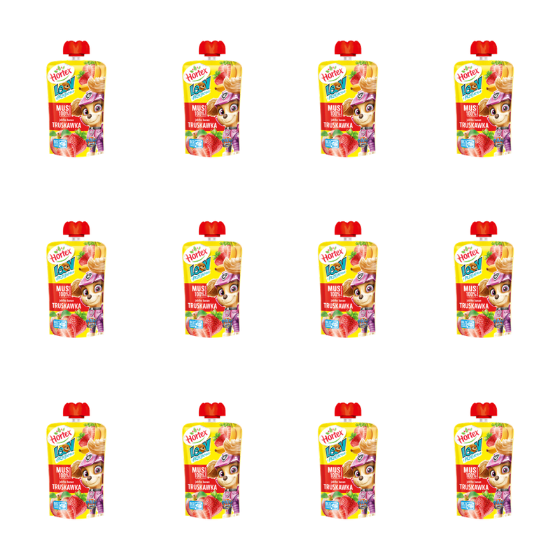 Hortex Leon i Przyjaciele Przekąska mus 100% owoców jabłko, banan, truskawka saszetka 100g X12