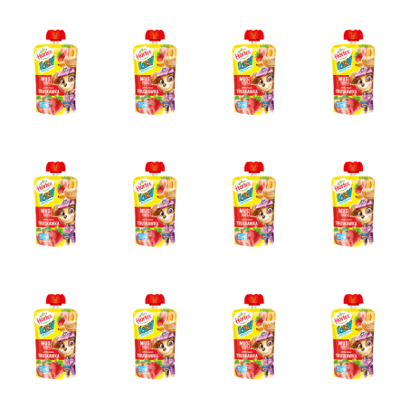 Hortex Leon i Przyjaciele Przekąska mus 100% owoców jabłko, banan, truskawka saszetka 100g X12