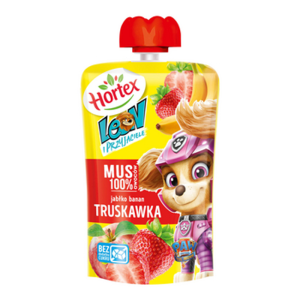 Hortex Leon i Przyjaciele Przekąska mus 100% owoców jabłko, banan, truskawka saszetka 100g X12