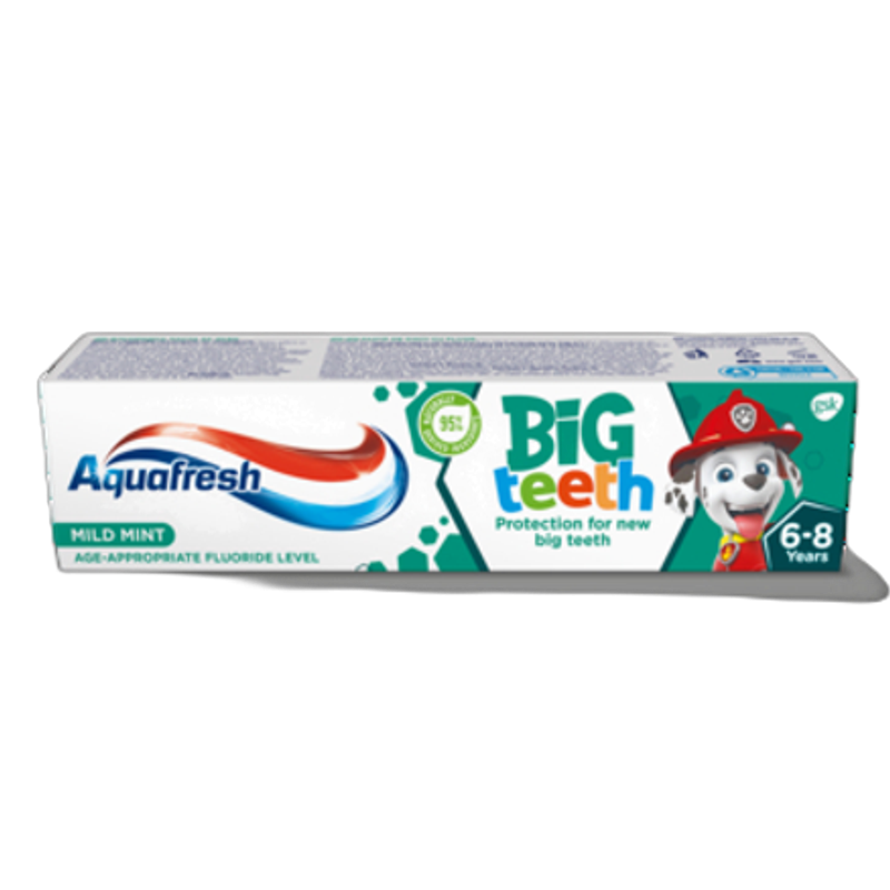 Aquafresh Big Teeth Psi Patrol Pasta do mlecznych i stałych zębów z fluorem dla dzieci w wieku 6+ 50 ml