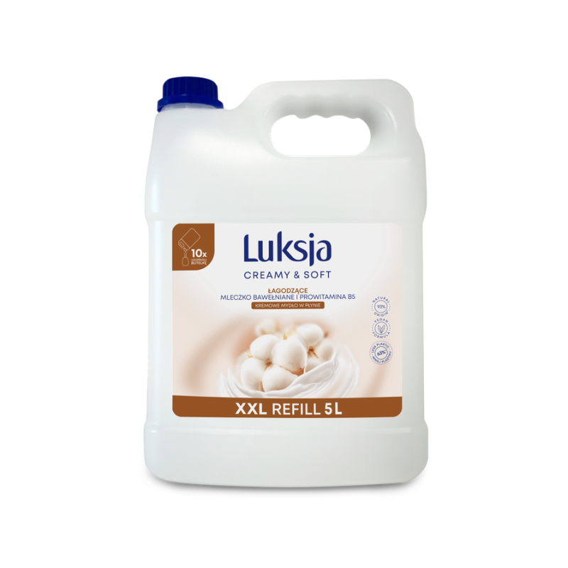 Luksja Creamy & Soft Kremowe mydło w płynie Mleczko bawełniane i Prowitamina B5 5 L opakowanie uzupełniające