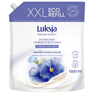 Luksja Creamy & Soft Kremowe mydło w płynie Len i Mleczko ryżowe 1500 ml opakowanie uzupełniające