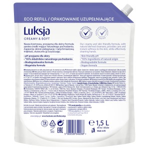 Luksja Creamy & Soft Kremowe mydło w płynie Len i Mleczko ryżowe 1500 ml opakowanie uzupełniające