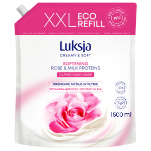 Luksja Creamy & Soft Kremowe mydło w płynie Róża i Proteiny mleka 1500 ml opakowanie uzupełniające