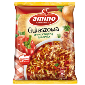 Amino Nudle Gulaszowa z Wieprzowiną Zupka Chińska Błyskawiczna Instant 59g X22