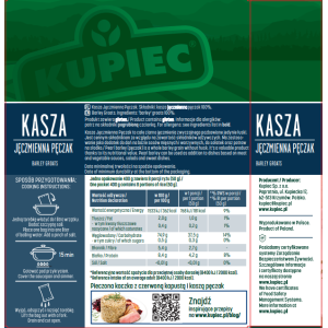 Kupiec Kasza Jęczmienna Pęczak Naturalna Polska Wysoka Jakość 4x100 g X12